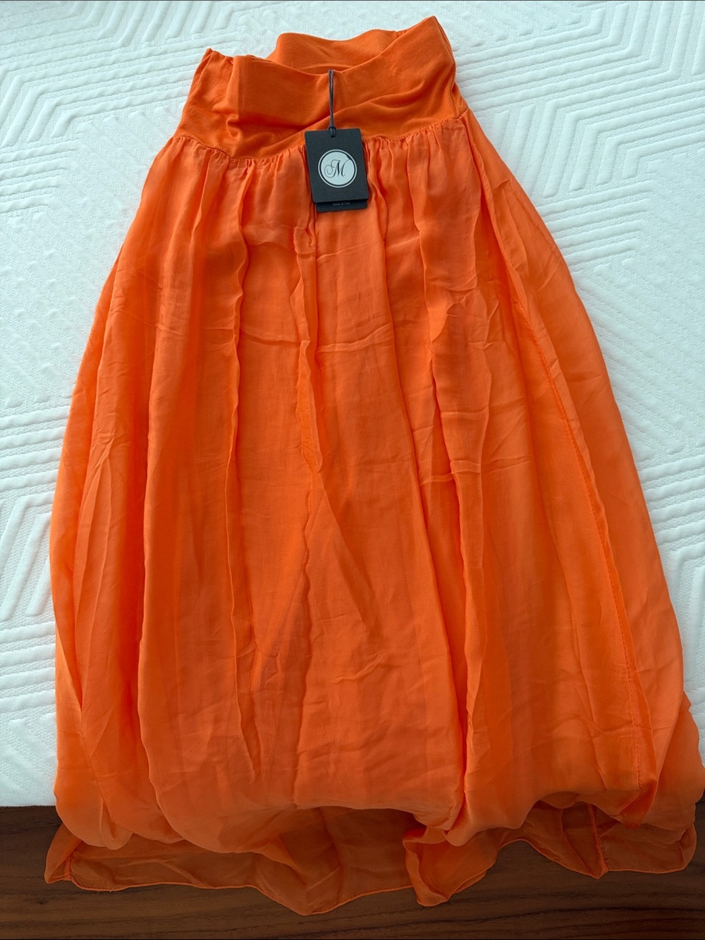Women's Orange Balloon Maxi Skirt with Elastic Waistband
